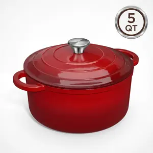 Enameled Cast Iron Dutch Oven - 5QT Red Pot with Lid, Heavy-Duty Cookware for Braising, Roasting, Baking, Soups, Stews - Home & Professional Kitchens, Non-Stick, Oven Safe Up to 500° F, Dual Handles, Works On All Stovetops,summervibes