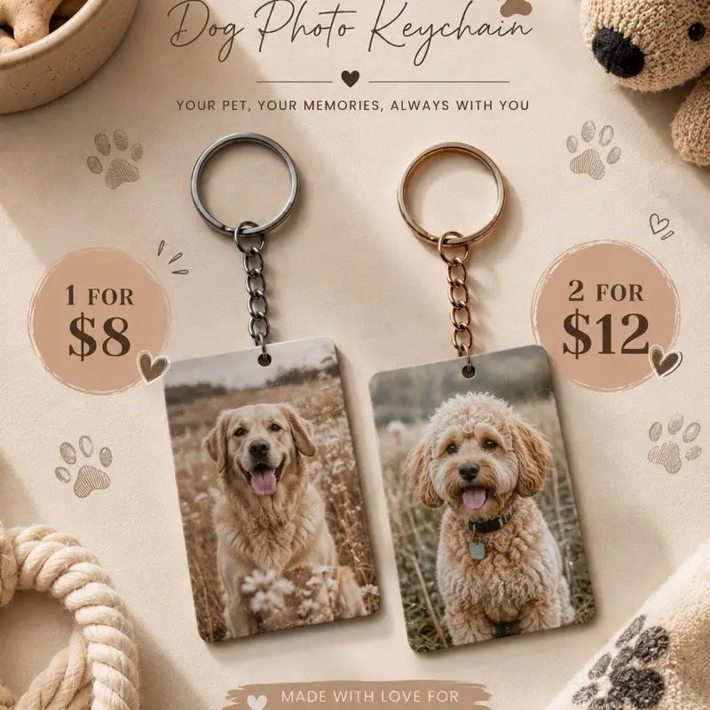 Personalized Pet Photo Keychain – Custom Dog Keychain, Memorial Pet Gift