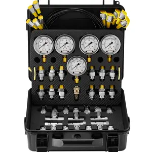 VEVOR TKS-4 Hydraulic Pressure Test Kit with Tire Pressure Gauge, 10/100/250/400/600bar Dual Scales, 5 Gauges, 13 Couplings, 14 Tee Connectors, 5 Test Hoses, Stainless Steel Components, Carry Box for Excavators, Tractors