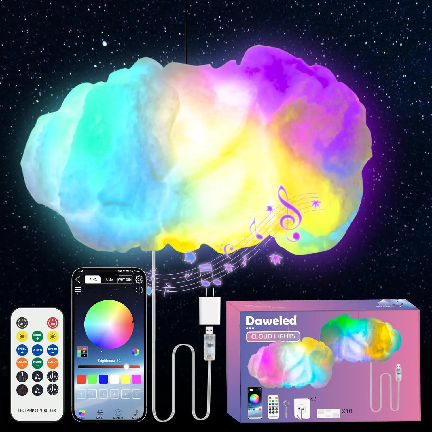 3D Cloud LED Ceiling Lamp - DIY Aesthetic Mood Light with Music Sync, App-WiFi Control, Color Changing, for Kids Room Home Decor, Indoor Home Improvement Lighting