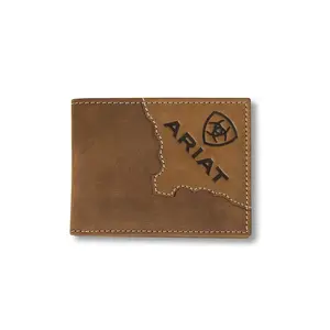 Ariat Men's 2-Tone Brown Genuine Leather Bifold Western Wallet, Logo Stamp, Card Slots, Stitched Edges, Durable Fashion Wallet – Style A3552644, Western Wallets