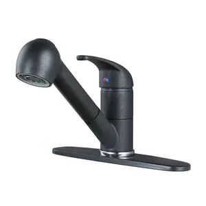 WOWOW RV Kitchen Faucet with Sprayer, Single Handle Utility Sink Faucet Pull Out Kitchen Faucet with Deck Plate