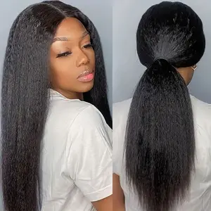 MAGIGIRL 250% Density Glueless  Hair Pre Plucked Pre Cut for Beginners Yaki Straight Lace Front Wigs Hair 13*4*1 HD Lace Closure Kinky Straight Wig  Hair Wigs for Women Small lace on the forehead。