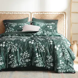 Forest Green Twin Comforter - 5 Floral Sets for College, Extra Twin a Bag with Botanical Flowers Comforter,, Pillowcase  Sham