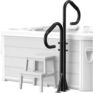 Two-Way 44"-57.3" Adjustable Height Hot Tub SPA Handrail 360 Swivel 600LBS Ground-Mount Railing for Indoor & Outdoor Use
