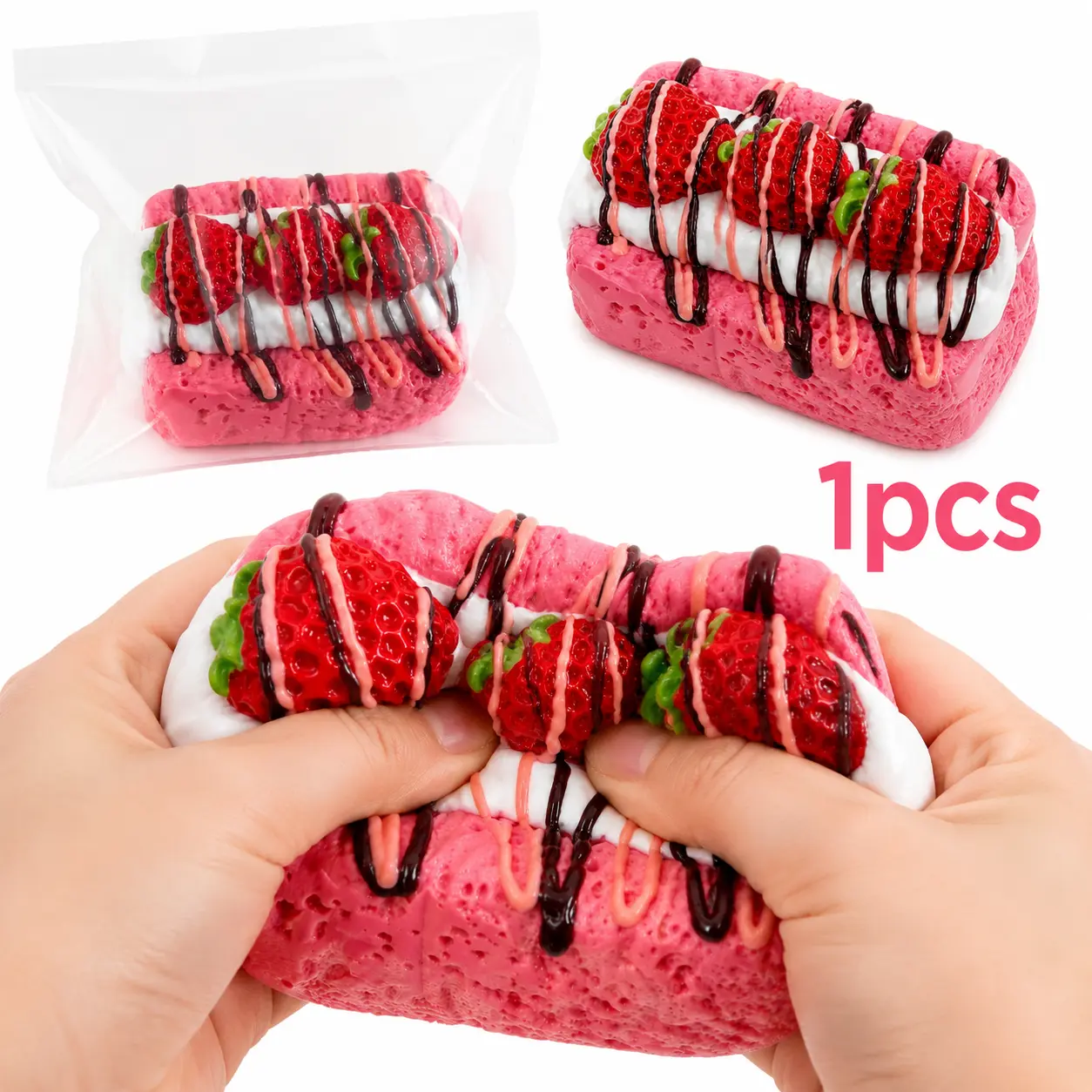 Strawberry Cream Dessert Squishy Toy, Non-Toxic Slow Rising Stress Relief Squeeze Fidget Toy, Realistic Pastry Decompression Toy for Anxiety Relief taba
