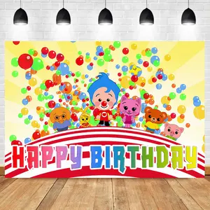 Cartoon Plim Backdrops Mi Primer Añito Kids Boys First Birthday Party Decoration Circus Balloon Rainbow Photography Backdrops