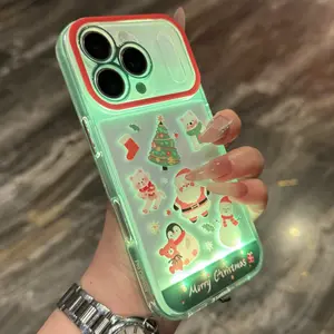 Christmas Theme Hollow Out Cartoon Phone Case Cover, LED Light Up Call Design, Fits iPhone Models X/XR/XS MAX/11/12/13/14/15/16/17 Pro/Plus/Pro Max, Unique Christmas Tree Santa Pattern
