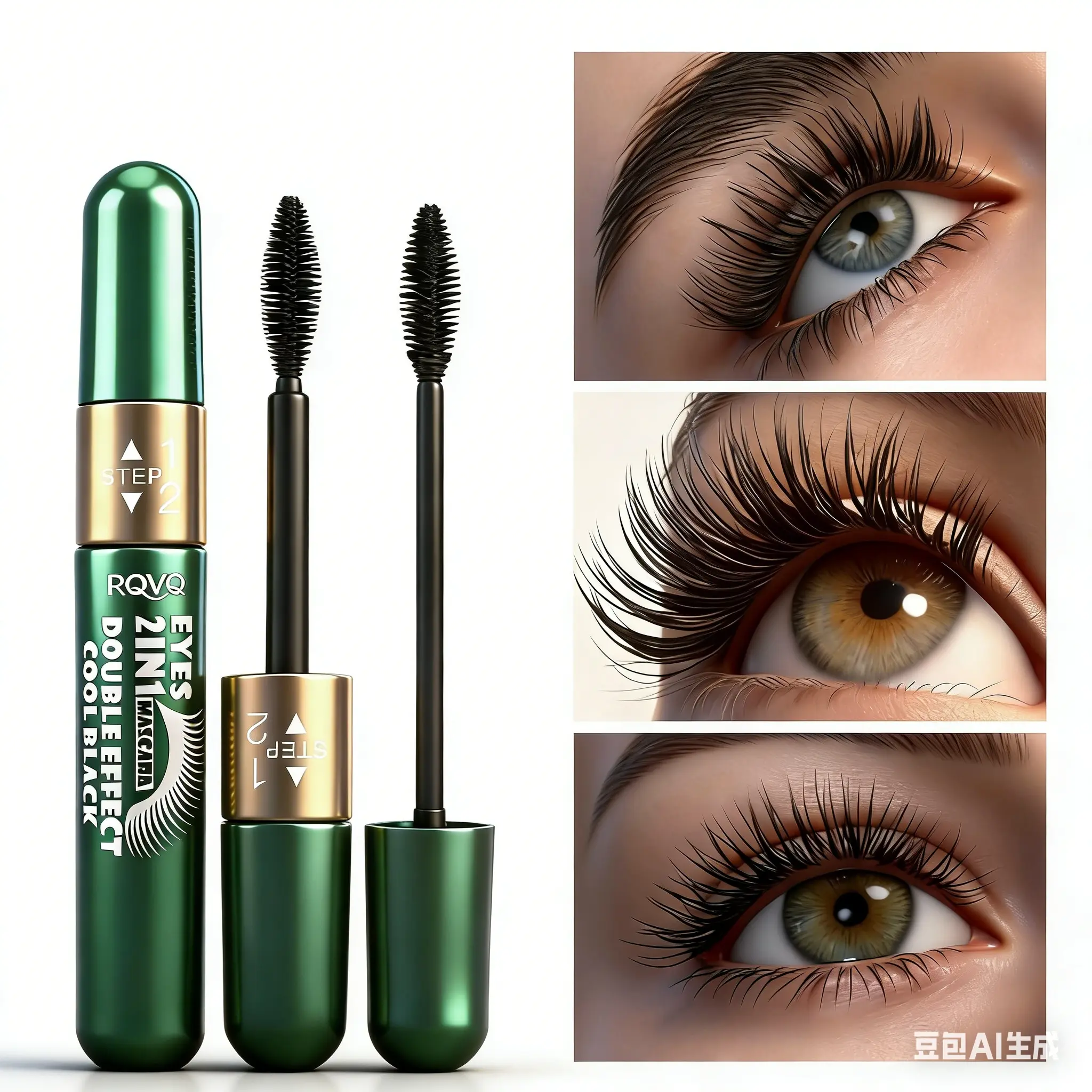 2-in-1 Double Effect Eyelash Mascara - Lengthening + Intensifying, Volumizing Mascara, Waterproof Curling Quick-Drying