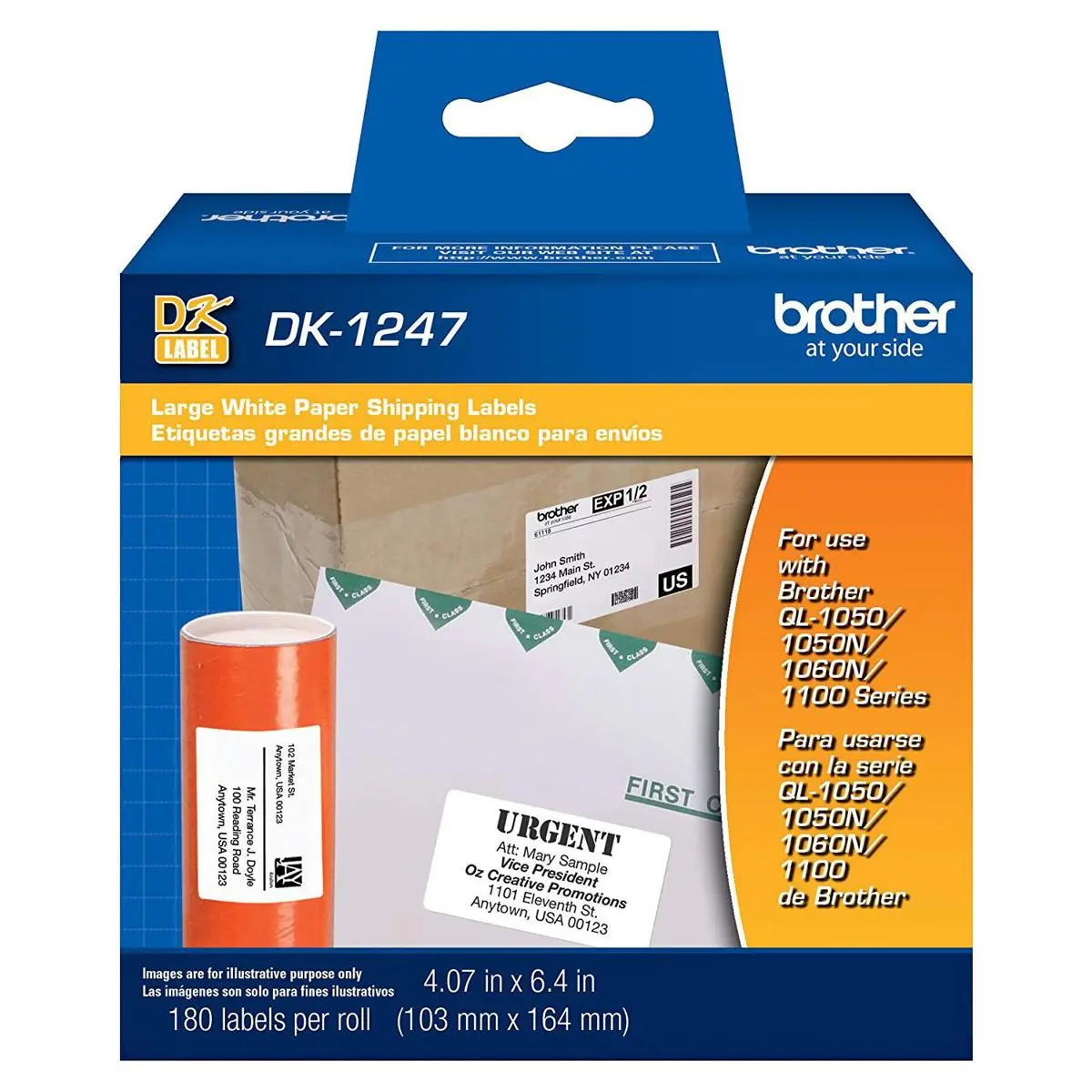 Brother DK1247 Die-Cut Shape Large Shipping Labels, 4.07x6.4in White Paper Labels for Office Stationery & Supplies, Shipping Label Printer