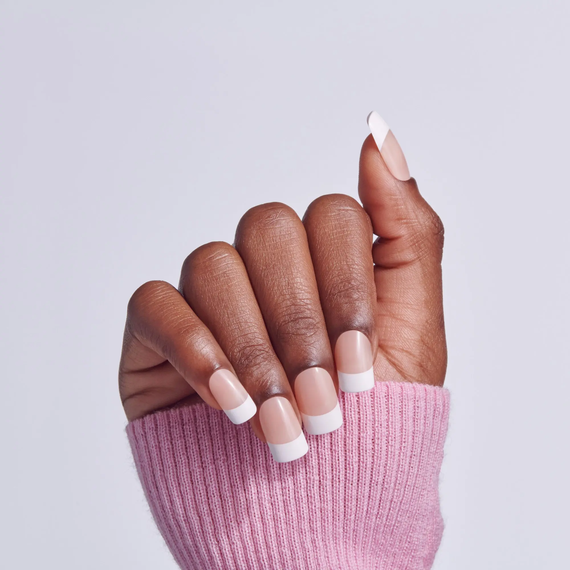 Kiss Core French Press On Fake Glue Nails - Hopeful | French Tips, White, Medium, Squoval