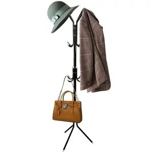 Metal Coat Rack Stand Coat Trees Free Standing with Weighted Bottom 12 Hook Hat Hanger Black
