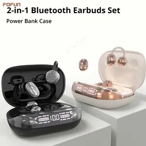 FOFUN F20 Wireless Audio Headphones with Power Bank Case, Clip-On Sleep Earbuds, Reverse Phone Charging, Ideal for Sports & Sleep, Compatible with Android & iOS