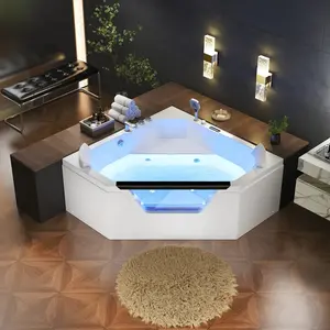 59" Alcove Combo Massage Whirlpool Inline Heater LED Tub with Left Drain