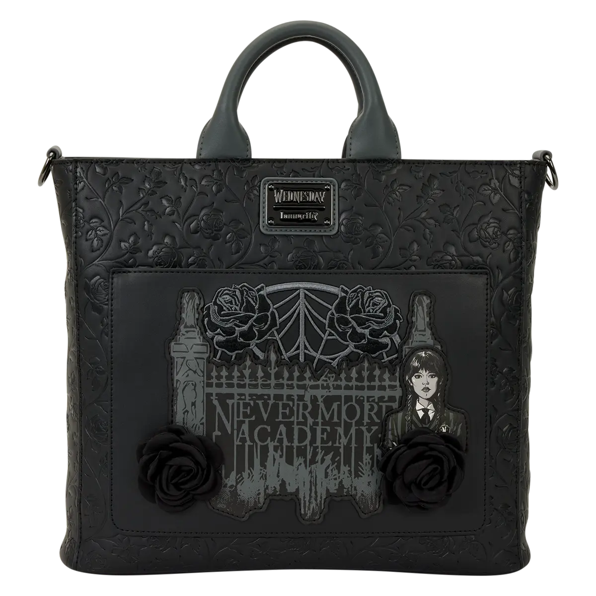 Wednesday Roses Convertible Tote Bag, Women's Faux Leather Casual Backpack and Crossbody with 3D Applique, Casual Crossbody