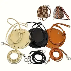 1set Crochet Bucket Bag DIY Accessory Kit PU Faux Leather Base + Shoulder Strap + Drawstring For Handicraft Enthusiasts to Create Everyday Tote Bags