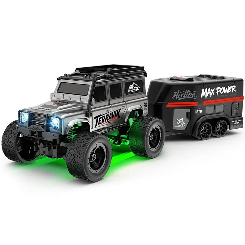 SKYQITIAN 1:64 Scale High-Torque 4-Wheel Drive RC Crawler Car - Simulated Trailer, High-Speed LED Toy, Off-Road Climbing, Obstacle Course Ready Remote Control Truck for Boys