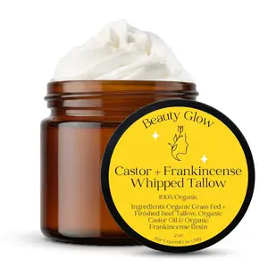 Frankincense & Castor Oil Beef Tallow Grass Fed & Finished Organic Moisturizer for Skin Hydrating & Nourishing for Cracked, Dry Skin Age Defying
