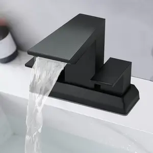 BESy Bathroom Sink Facuet Centerset 4 Inch Bathroom Faucet for 3 Holes, Matte Black Bathroom Vanity Faucet Set Two 2 Handles 3 Holes with cUPC Supply Hoses, Deck Mounted