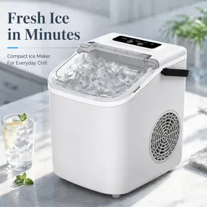 26Lbs Countertop Ice Maker, 6-8 Mins Fast Bullet Ice Machine, Self-Cleaning 2 Ice Sizes, Low Noise Portable Ice Maker with Touch Control for Home Kitchen Bar Party