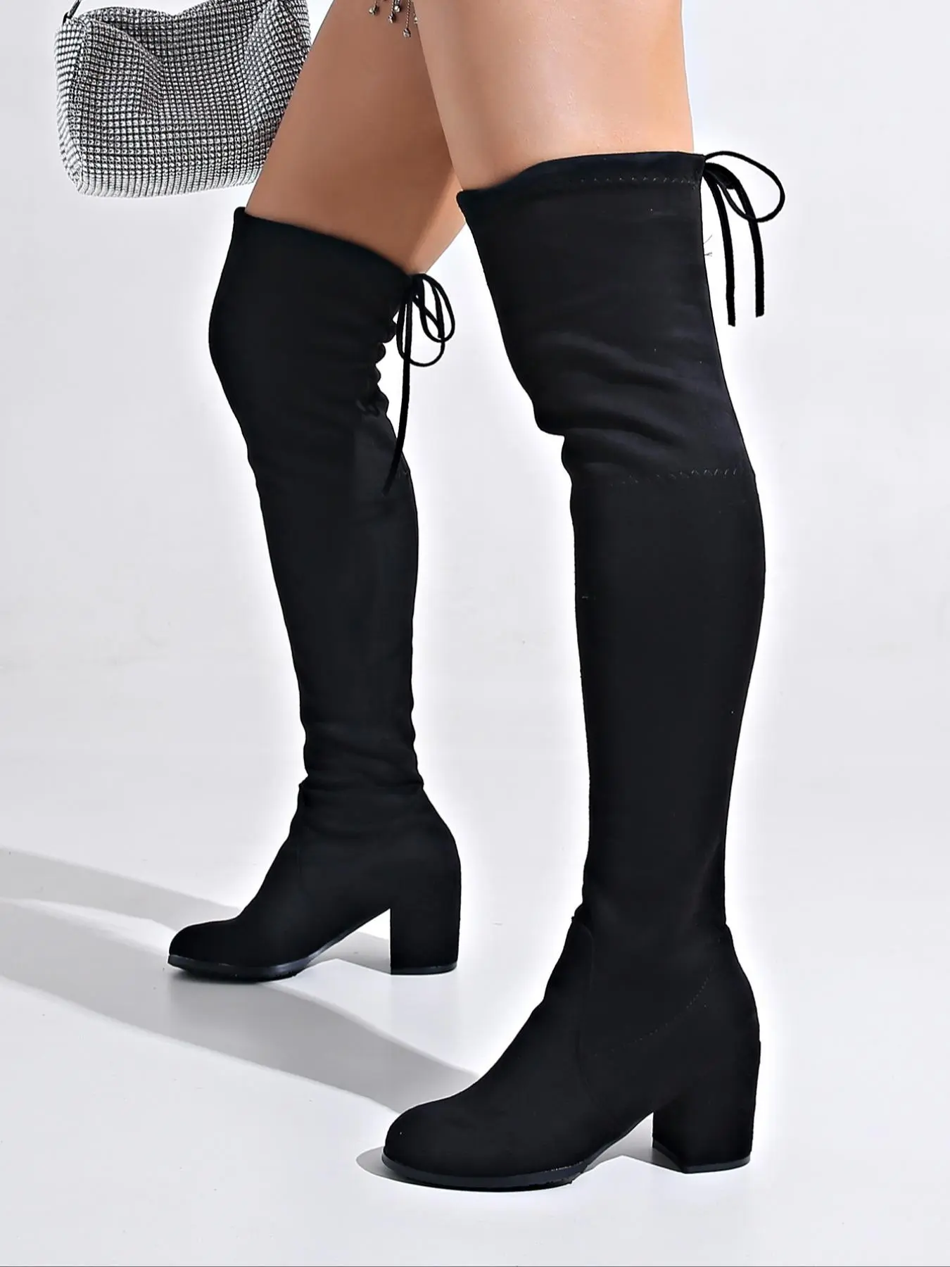 New High Heel over Knee Boots for Women, Fashionable Boots, Pointy Toe Boot, Fashion Casual Velvet Ankle Booties, Fall & Winter Pointed Toe Rubber Sole Shoes