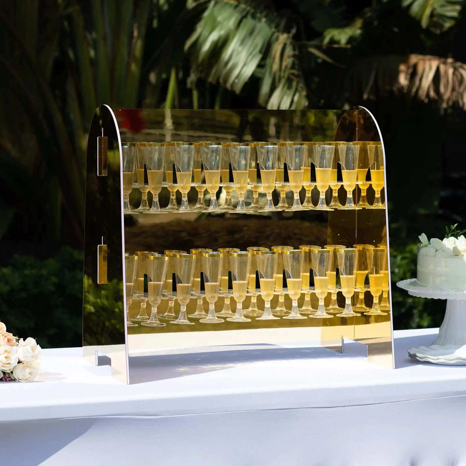 Gold Acrylic 2-Tier Champagne Glass Holder Stand - Lightweight Modern Stemware Rack with 18 Hooks, 25 inches Height, Easy to Put Together for Birthday, Events, DIY Bars (Home Supplies), Flat Packed, Party
