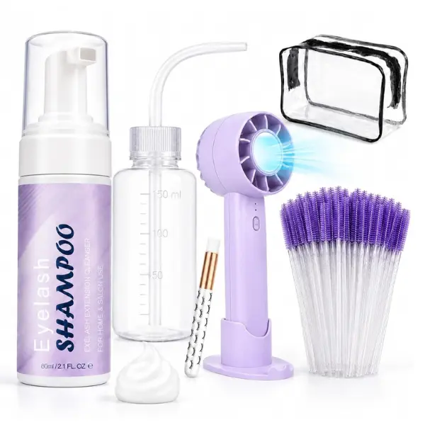 Lash Shampoo Kit Cleaning for Extensions & Natural & Cluster Lashes | Oil Free Cleanser Gentle Bath for Sensitive Eyes, Eyelash Extension Cleaner Foam for Salon and Daily Use (2.02 fl oz 60ml)
