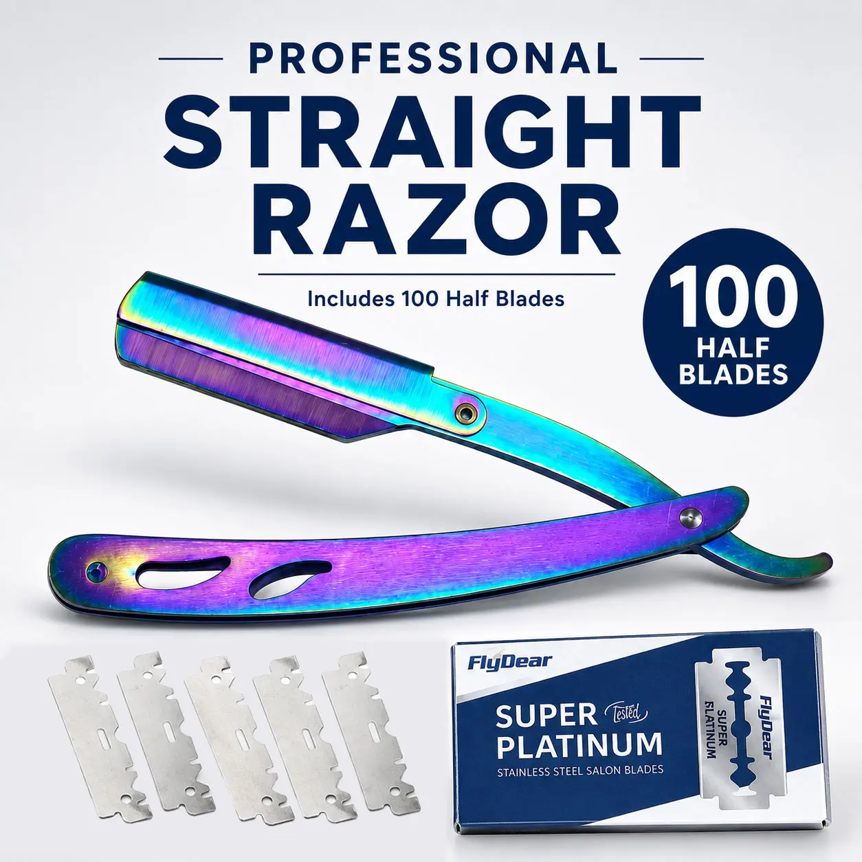 Professional Straight Razor Kit for Men, Matte Stainless Steel Barber Equipment for a Smooth Shave, Includes 100 Blades, Shaving Accessories