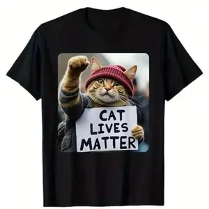 [100% Cotton] Cute Cat Activist Cat Lives Matter Statement T-Shirt