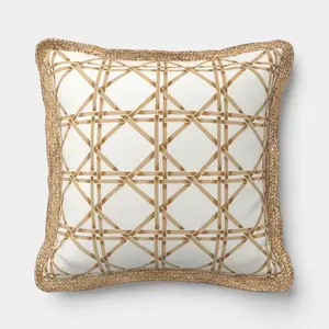 18"x"18 Lattice Print Trimmed Pillow Khaki/Tan - Threshold