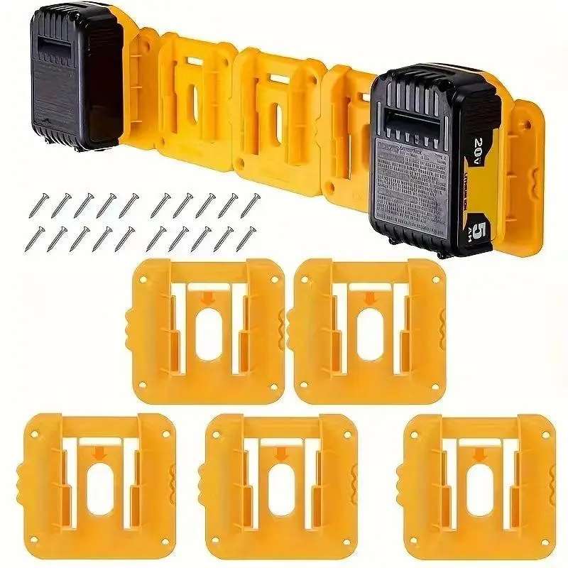 Wall Mounted Battery Holder, 5 Counts Durable ABS Injection Molding Battery Holder with Screws, Heavy Duty Industrial Tool Organization Accessories