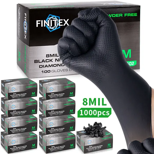 8Mil Heavy Duty Non-Slip Diamond Textured Nitrile Hand Gloves, Industrial Grade Defense Disposable Gloves for Construction, Gardening, Home Cleaning & Outdoor Work, 90 Gloves In Xxl For Heavy Jobs