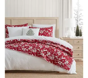 Martha Stewart Dancing Deer Red Reversible King Quilt Set