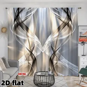 2D Flat 2Pcs Modern Abstract Smoke Wave Pattern Curtains Rod Pocket Design Semi Sheer Polyester Fabric Elegant Grey White Gradient Window Drapes Suitable for Living Room Bedroom Study Office Home Decor Light Filtering Privacy Protection