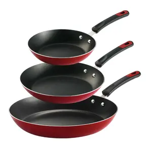 Everyday 3 Pk Aluminum Nonstick Fry Pans - Metallic Red, Cookware Frying Lightweight