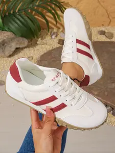 Trendy Vintage Striped Women's Casual Sneakers, Low Top Sneakers, Sports Shoes, Multi-Color Comfortable Daily Shoes, Perfect Match for Jeans and Casual, Walking Shoes Footwear