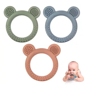 BPA Free Baby Teething Toys for Babies 0-12 Months, Soft Silicone Bear Ring Teethers, Soothing Sore Gums Relief, Set of 3 Infant Chew Toys for 0-6 and 6-12 Month Olds