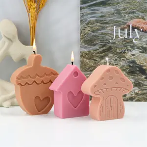 Love-themed floor candle holder, white jasmine, square base, house, mushroom, hazelnut, Valentine's Day heart-shaped candle holder, Home Decor