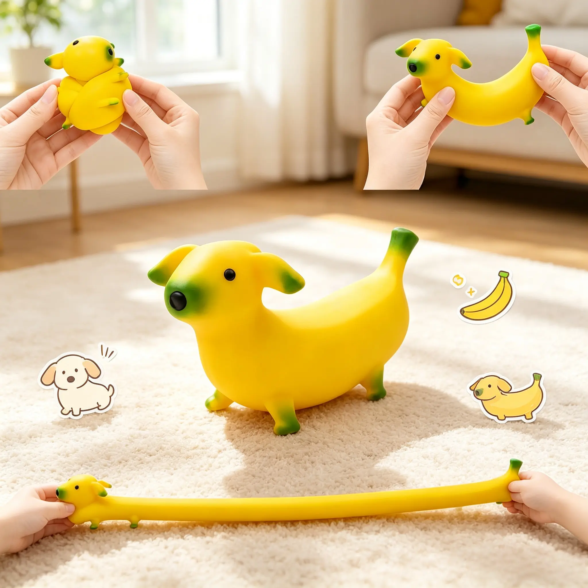 ASMR Sand Banana-Shaped Dog Squishies Toy 6X Stretch Stress Relief Squeeze Sensory Toy for Gift