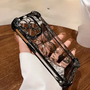 A Transparent Phone Case with a Black Bow Tie Print And Black Electroplated Corners, Designed for Shock Resistance And Lightweight Protection, Compatible with Iphone 16, 11, 13, 15, 15 Plus, 15 Pro, 15 Pro Max, 12, 14 Pro Max, 11 Pro Max, 12 Pro