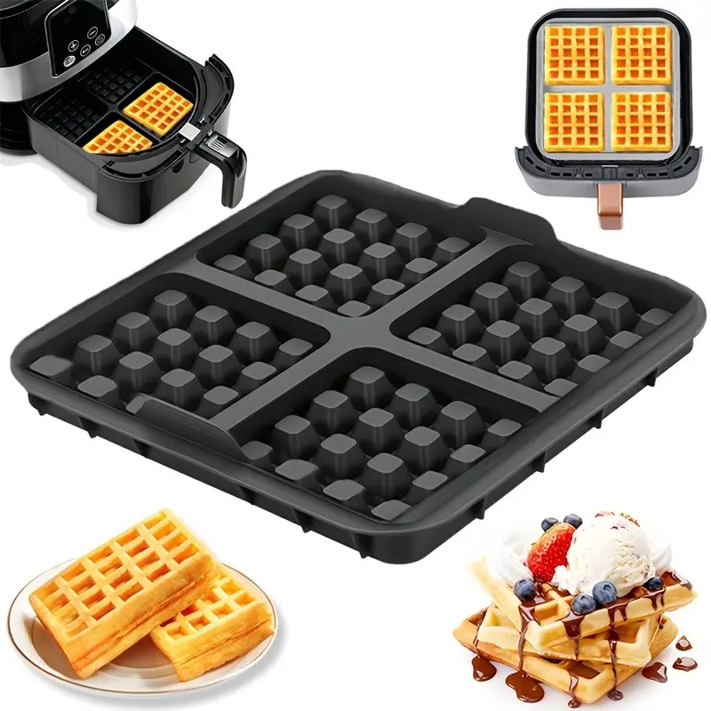 Non-Stick Easy Release Square Waffle Mold, Reusable Belgian Waffle Pan for Most 4-7qt Air Fryers, Dishwasher Safe, Perfect for Pancakes and Omelets