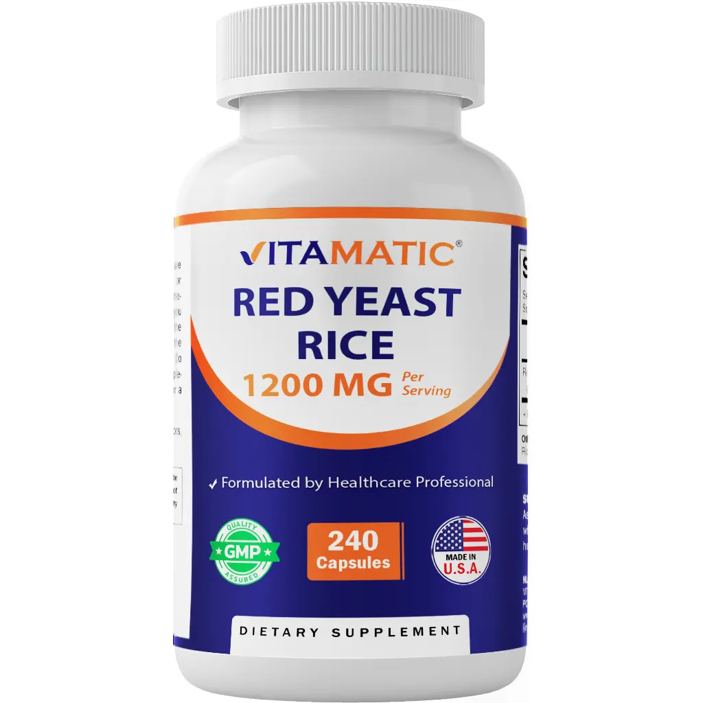Vitamatic Red Yeast Rice Natural Herbal Dietary Supplement - 1200 mg Per Serving, 240 Veg Capsules, Made in the USA, Non-GMO, Gluten-Free, Lactose-Free Natural Formula, Natural Supplement, Non Gmo Supplement