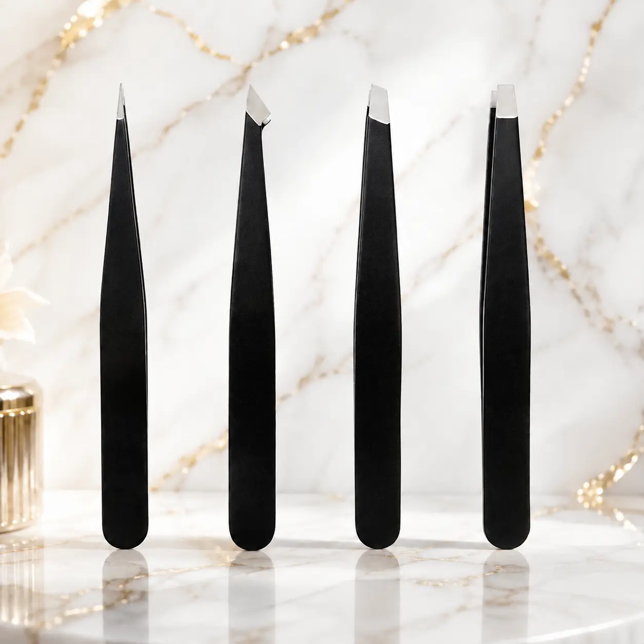 4Pcs Eyebrow Tweezers Set for Women & Men, Precision Stainless Steel Tweezers Kit with Pointed, Slanted & Flat Tips for Ingrown Hair, Splinters & Facial Hair Removal