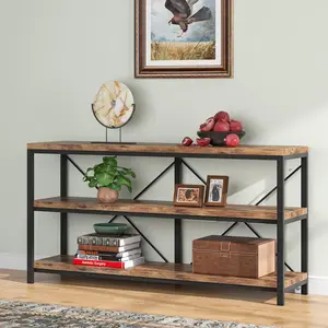 Tribesigns 55 Inches Long Sofa Table, 3 Tiers Industrial Rustic Console Table with Open Shelves for Living Room