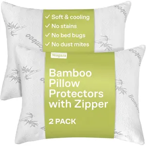 Cloud-Like Pillow Protectors with Zipper Standard Size - Breathable Cooling Pillow Covers for Hot Sleeprers - 100% Resistant to Stains, Dust & Dirt (White 2-Pack)