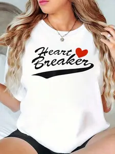 Valentine's Day T-Shirt 100% Cotton Casual Round Neck Heart Design Short Sleeves Machine Washable Perfect Gift for All Seasons 180g Soft Stretchy Breathable Fabric