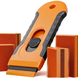 100Pcs Plastic Razor Blade Scraper with Retractable Blade: Without Damaging Surfaces Cleaning Tool for Adhesive Remover, Sticker Remover, Labels, Paint, Work on Cars, Windows, Trucks, Mailboxes