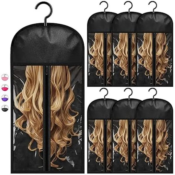 6-Pack Wig Storage Bags with Hangers – Dust-proof, stackable, and ready to hang. Keep your wigs, extensions, and accessories tangle‑free and organized. No more closet chaos – just grab, go, and slay.
