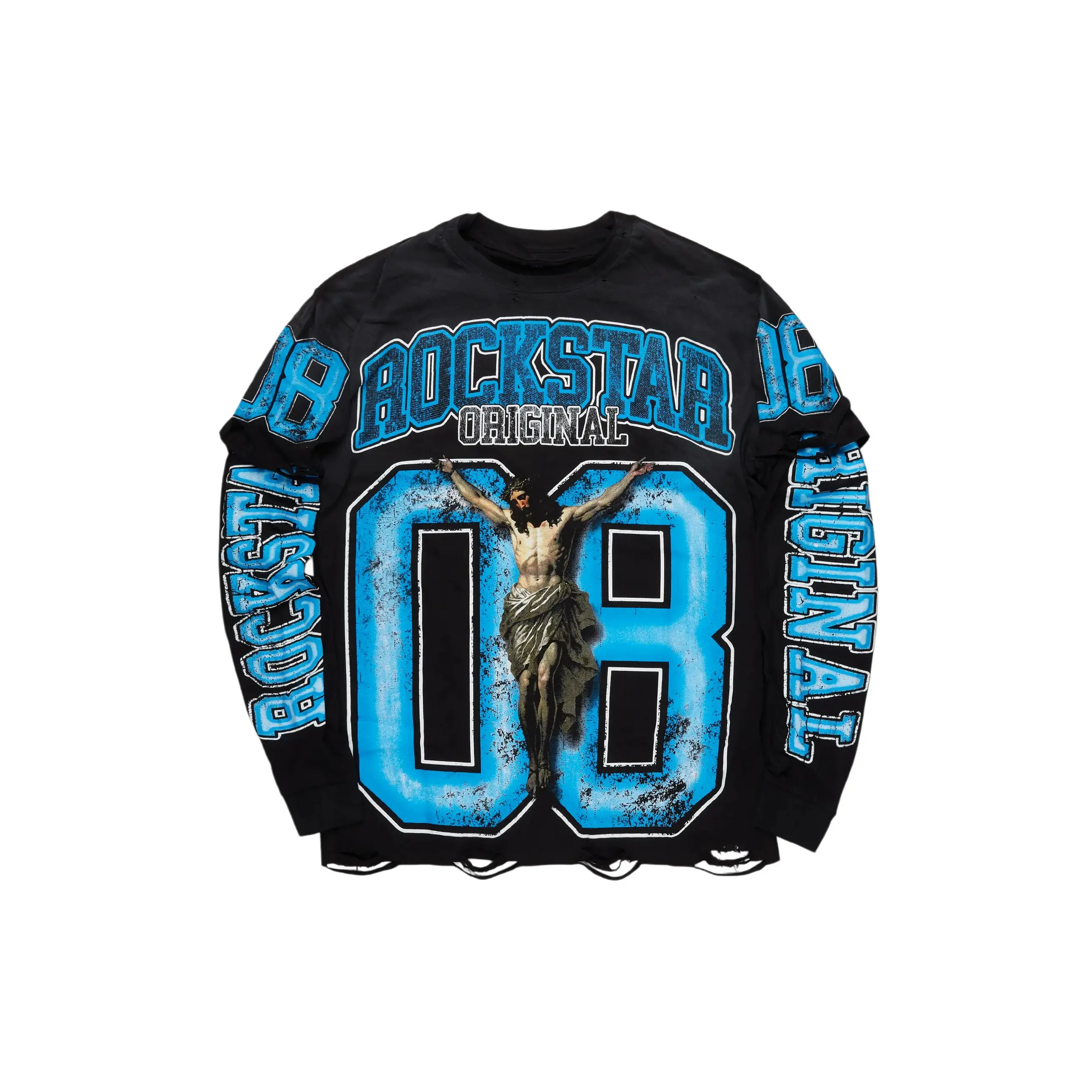 Tariqa Black/Blue Double Layer Graphic T-Shirt