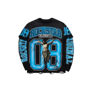 Tariqa Black/Blue Double Layer Graphic T-Shirt